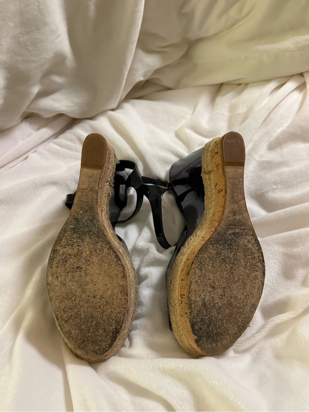 Gucci Black Patent Wedge Espadrille Sandals - Women's Platform Heels